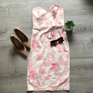 Pink and cream strapless sweetheart neckline dress